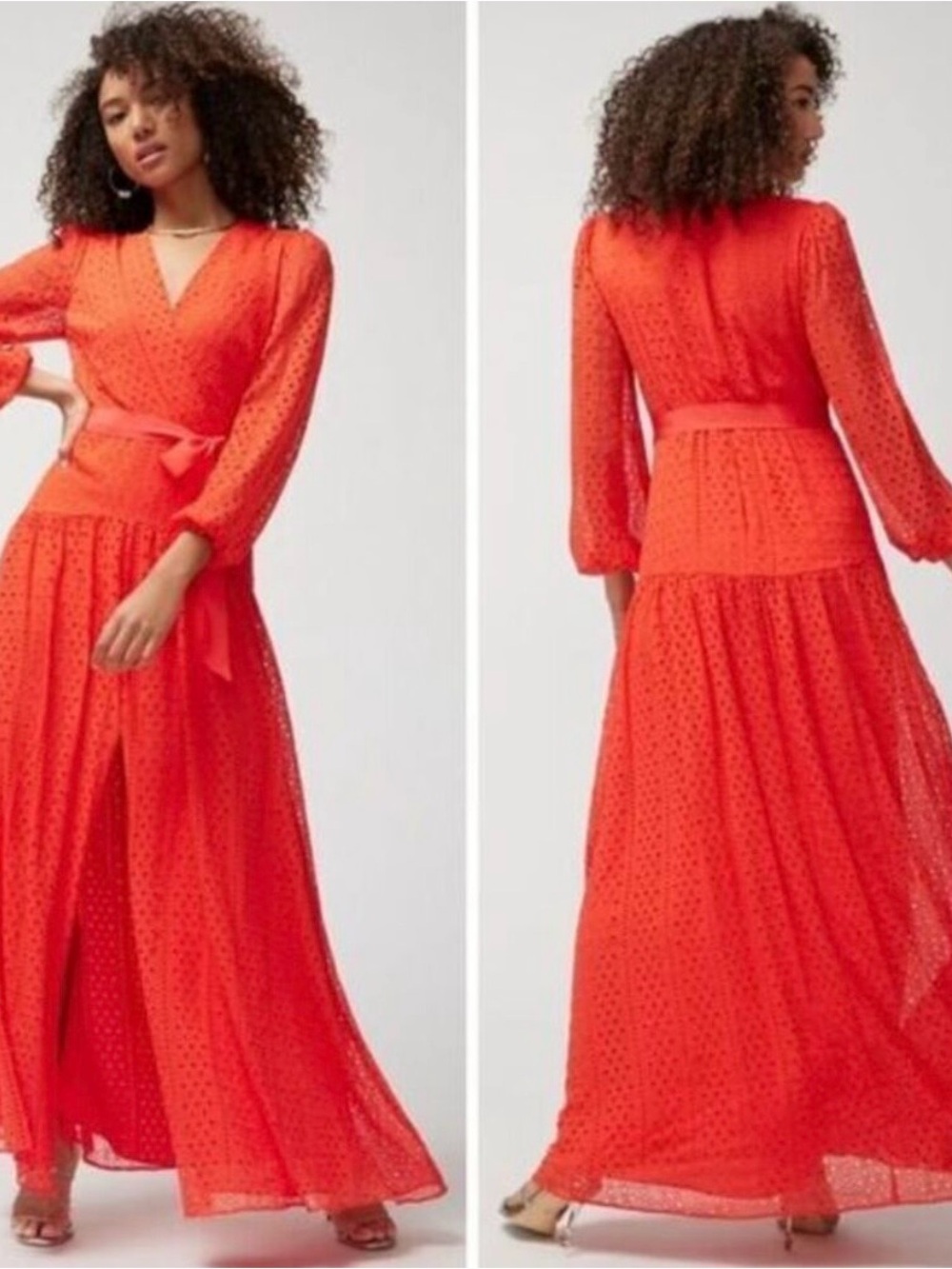 White House Black Market Orange Eyelet Wrap Maxi Dress